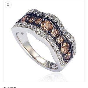 Suzy Levian NEW Brown and White Cubic Zirconia Sterling Silver Wavy Ring